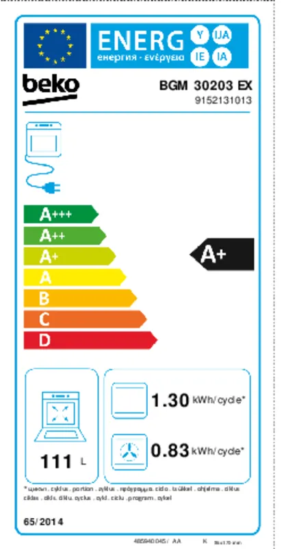Beko BGM 30203 EX energielabel