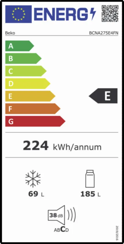 Beko BCNA275E4FN energielabel