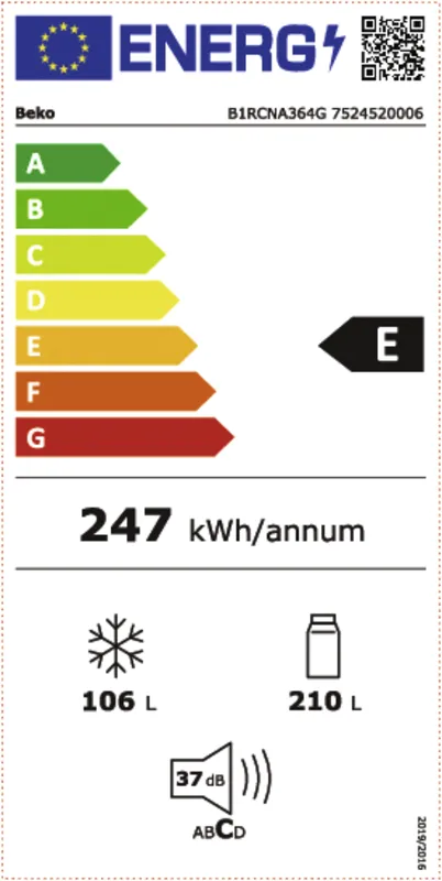 Beko B1RCNA364G energielabel