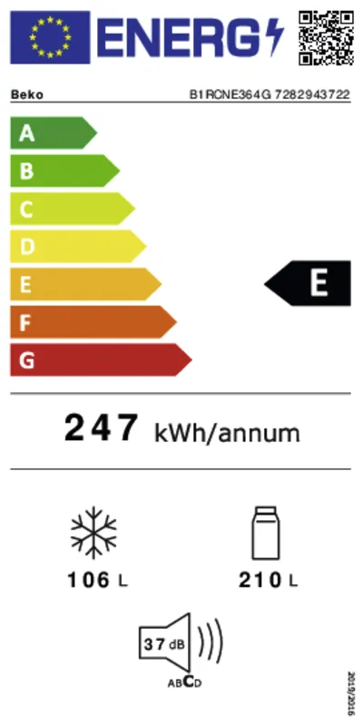 Beko B1RCNE364G energielabel