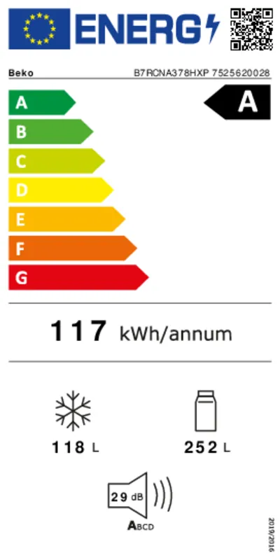 Beko B7RCNA378HXP energielabel