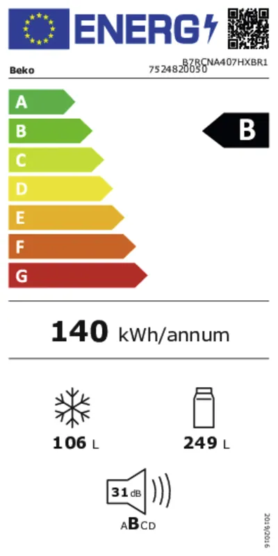 Beko B7RCNA407HXBR1 energielabel