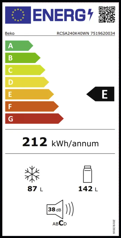 Beko RCSA240K40WN energielabel