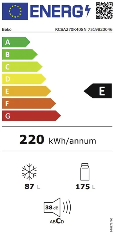 Beko RCSA270K40SN energielabel
