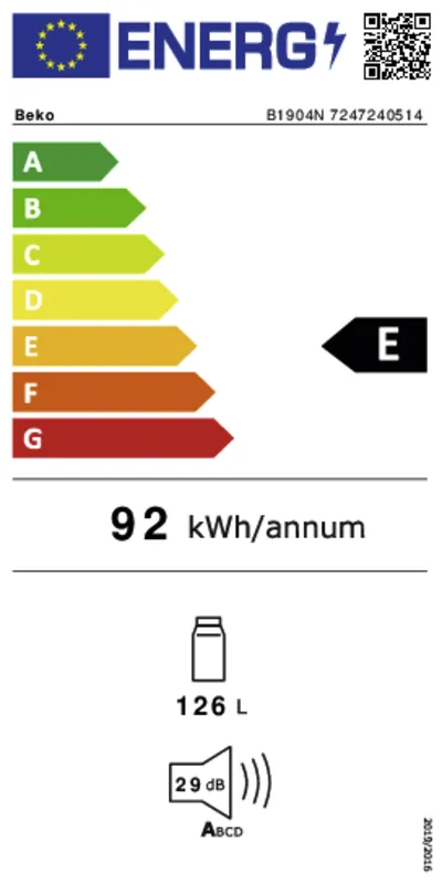 Beko B1904N energielabel