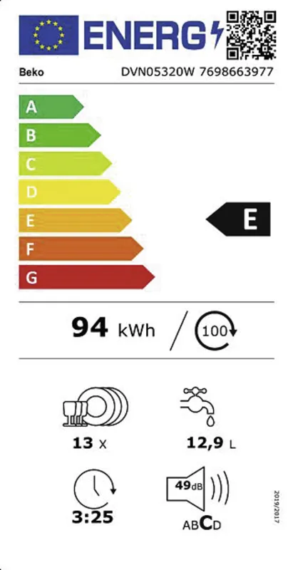 Beko DVN05320W energielabel