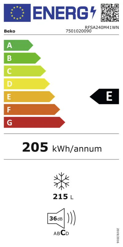 Beko RFSA240M41WN energielabel