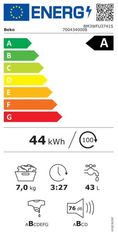 Beko BM3WFU3741S energielabel