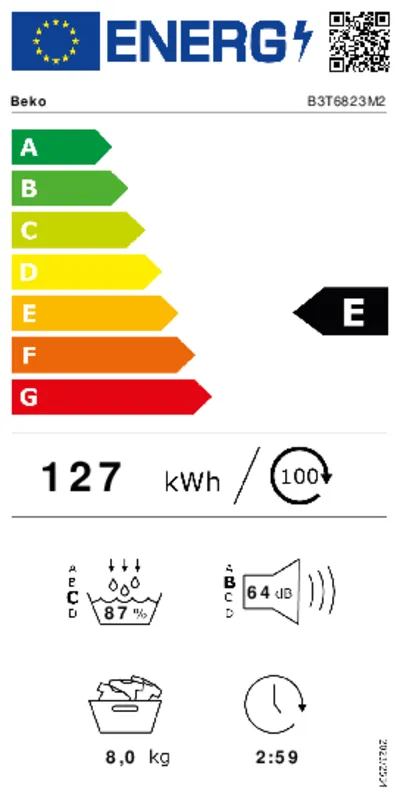 Beko B3T6823M2 energielabel
