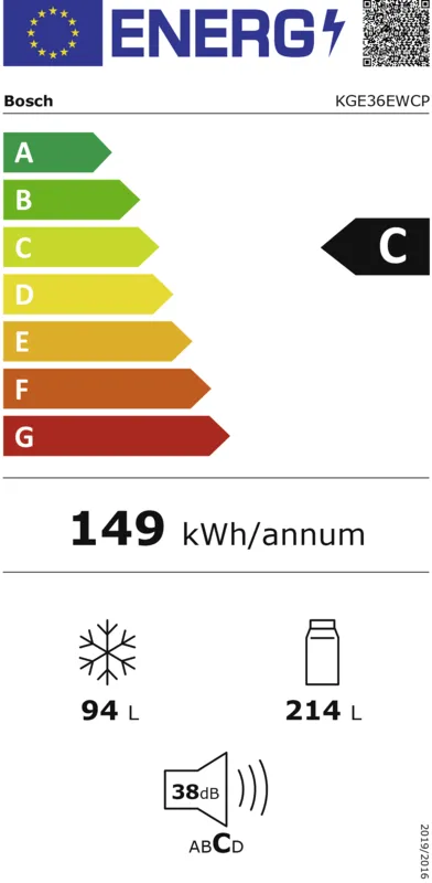 Bosch KGE36EWCP energielabel