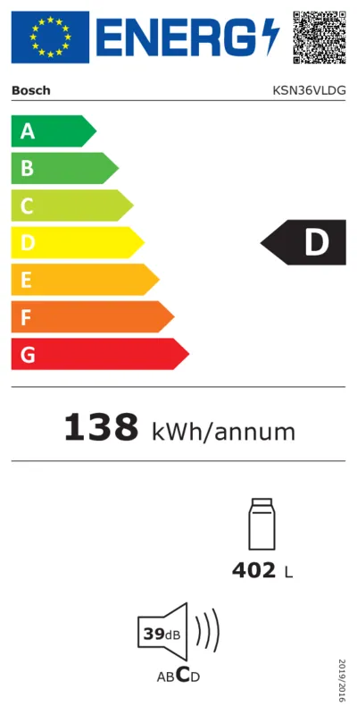 Bosch KSN36VLDG energielabel