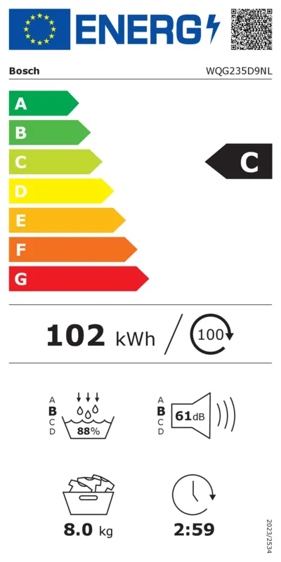 Bosch WQG235D9NL energielabel