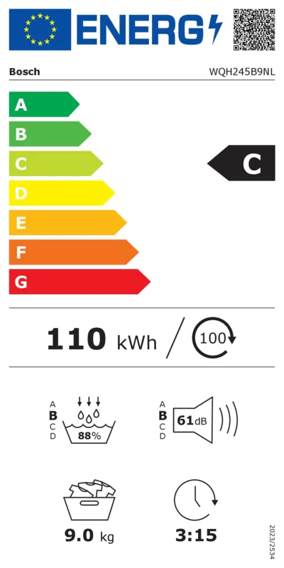 Bosch WQH245B9NL energielabel