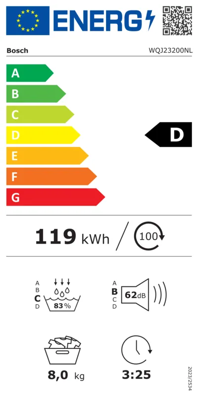 Bosch WQJ23200NL energielabel