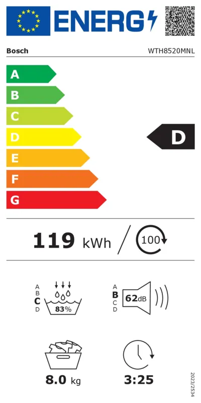 Bosch WTH8520MNL energielabel