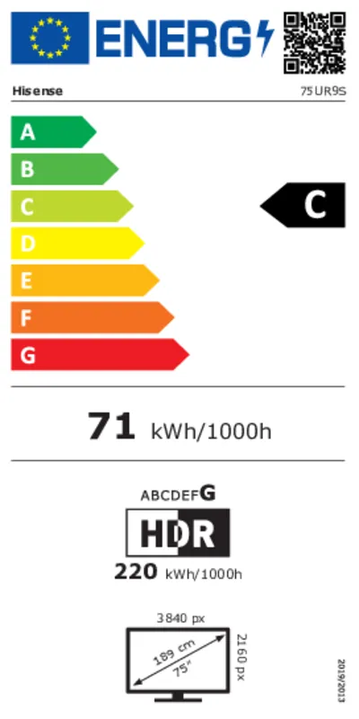 Hisense 75UR9S energielabel
