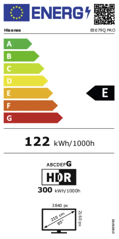 Hisense 85E79Q PRO energielabel