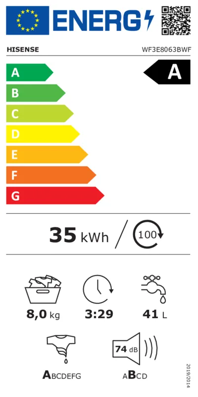 Hisense WF3E8063BWF energielabel
