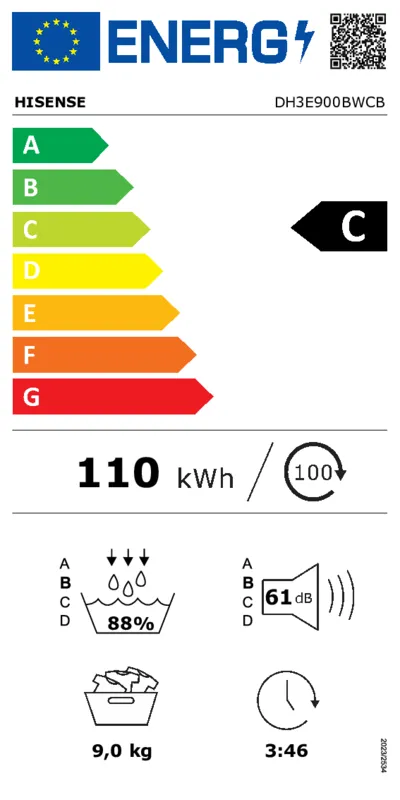 Hisense DH3E900BWCB energielabel