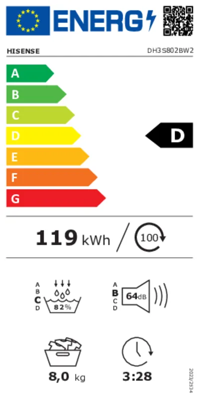 Hisense DH3S802BW2 energielabel