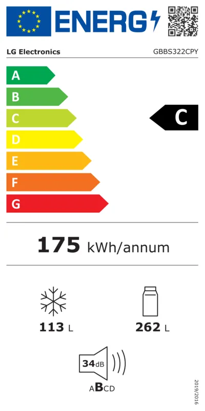 LG GBBS322CPY energielabel