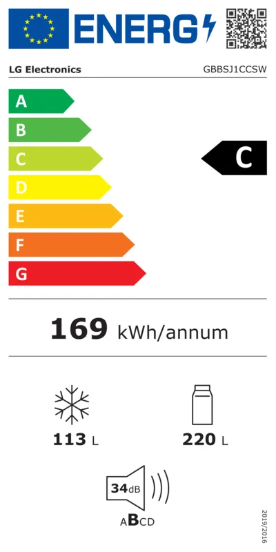 LG GBBSJ1CCSW energielabel