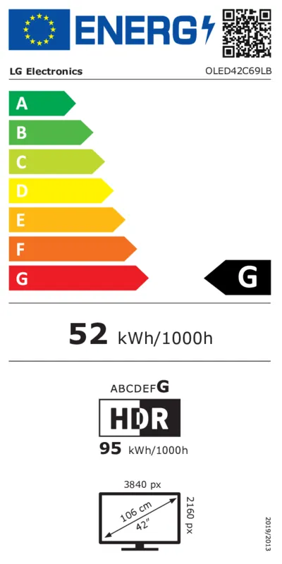 LG OLED42C69LB energielabel
