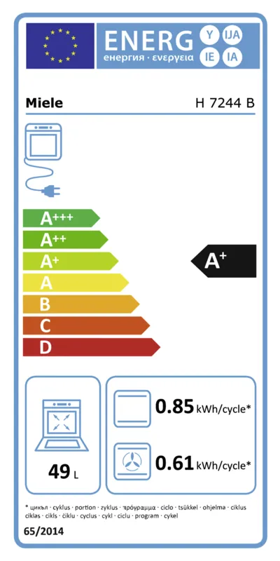 Miele H 7244 B energielabel