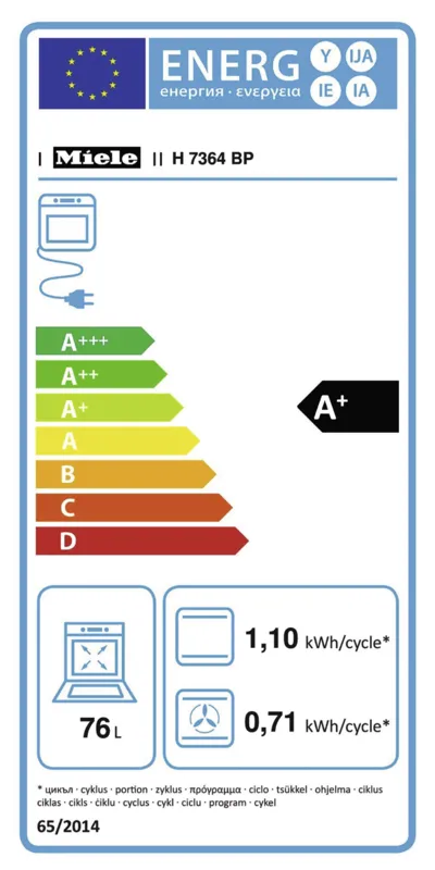 Miele H 7364 BP energielabel