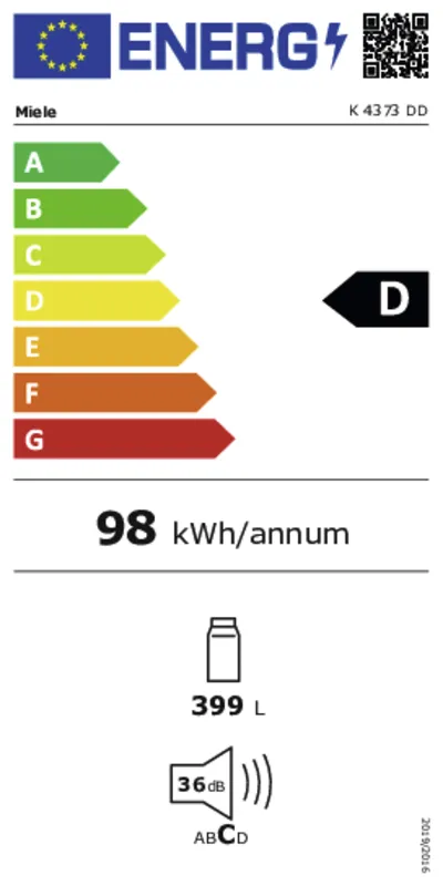 Miele K 4373 DD ws energielabel