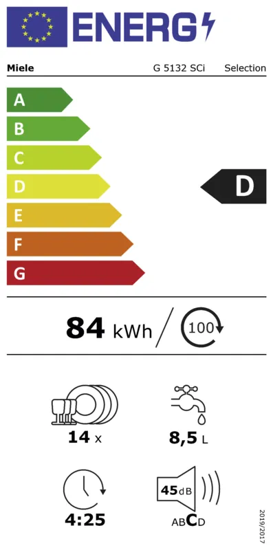 Miele G 5132 SCi clst energielabel