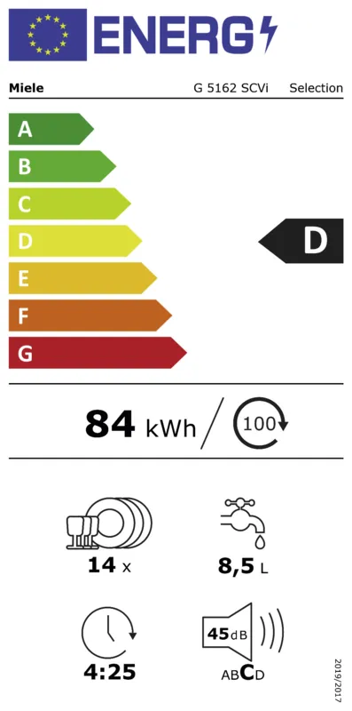 Miele G 5162 SC Vi energielabel