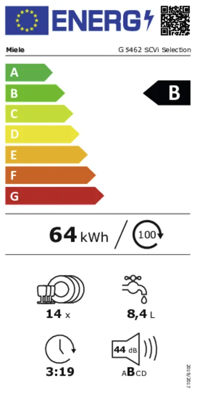Miele G 5462 SC Vi energielabel
