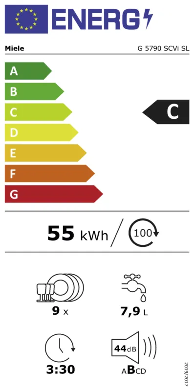 Miele G 5790 SC Vi energielabel