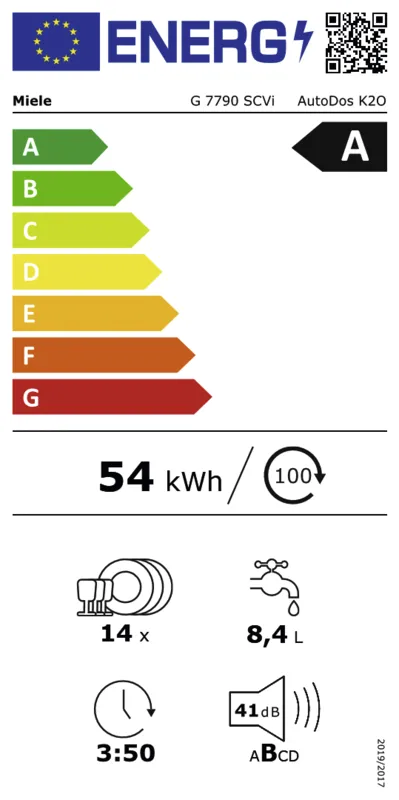 Miele G 7790 SCVi AutoDos K2O energielabel