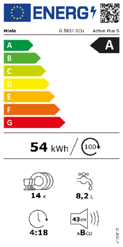 Miele G5832 SCU MER ED230 1,9 CS Selection energielabel