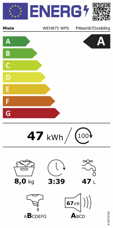 Miele WEH 875 WPS GreenPerformance energielabel