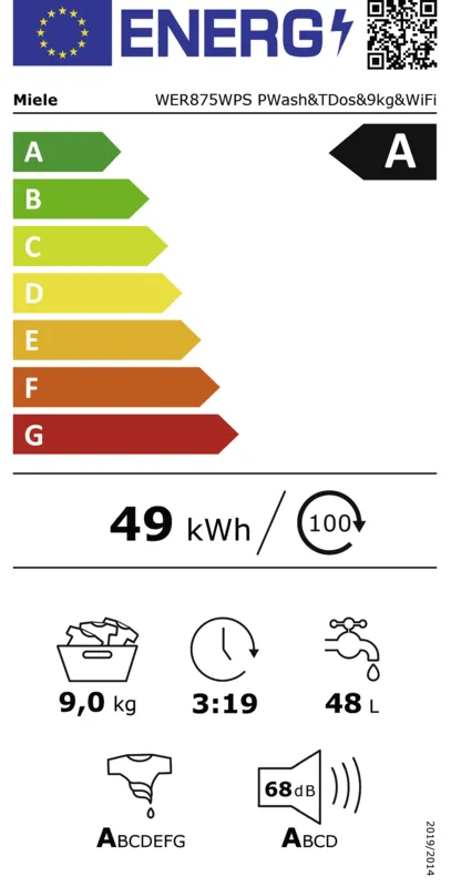 Miele WER 875 WPS PowerWash TwinDos Excellence energielabel