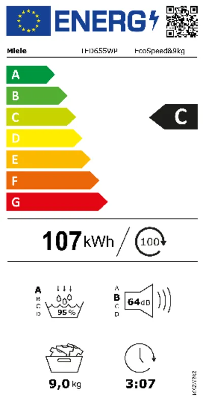 Miele TED655 WP Excellence EcoSpeed & Wash2Dry energielabel