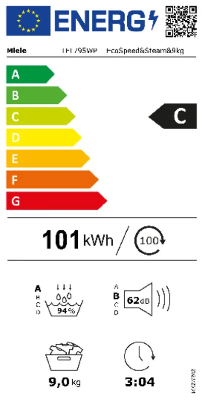 Miele TEL 795 WP EcoSpeed & Steam energielabel