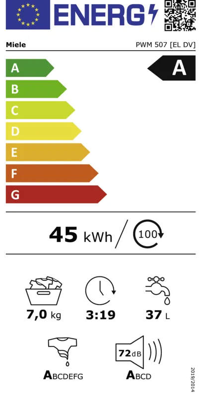 Miele PWM507 DV NL SST energielabel