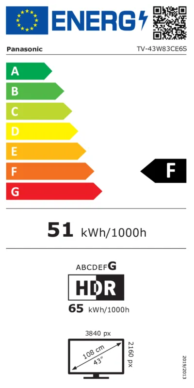 Panasonic TV-43W83CE6S energielabel