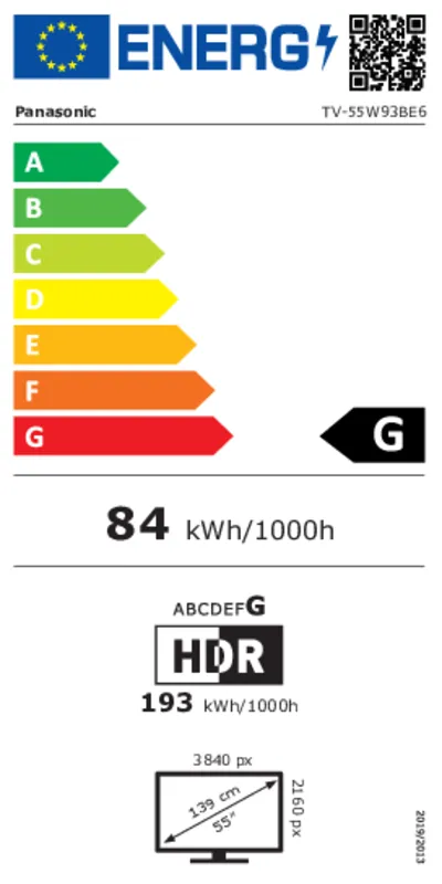 Panasonic TV-55W93BE6 energielabel