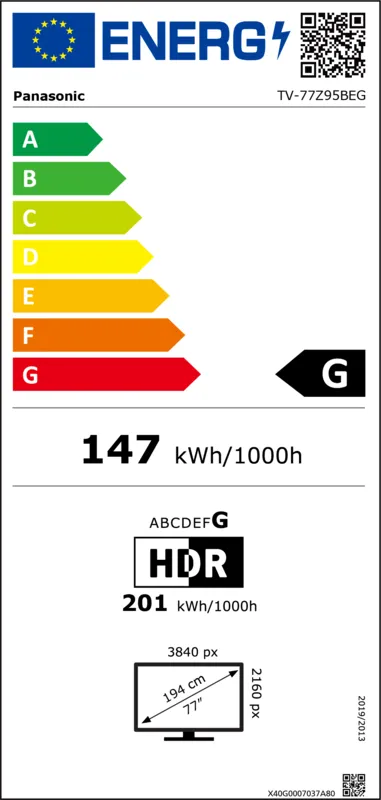 Panasonic TV-77Z95BEG energielabel