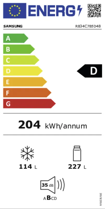 Samsung RB34C7B5D48/EF energielabel