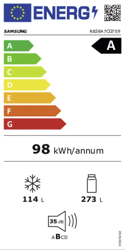 Samsung RB38A7CGTS9/EF energielabel