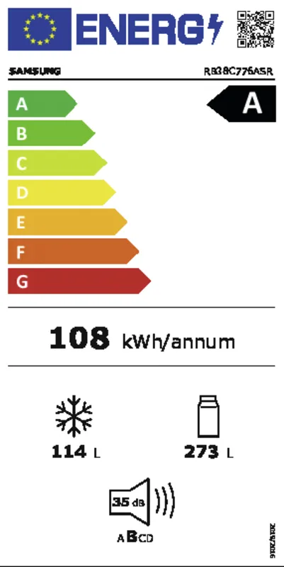 Samsung RB38C776ASR/EF energielabel