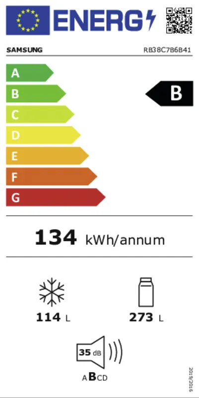Samsung RB38C7B6B41/EF energielabel