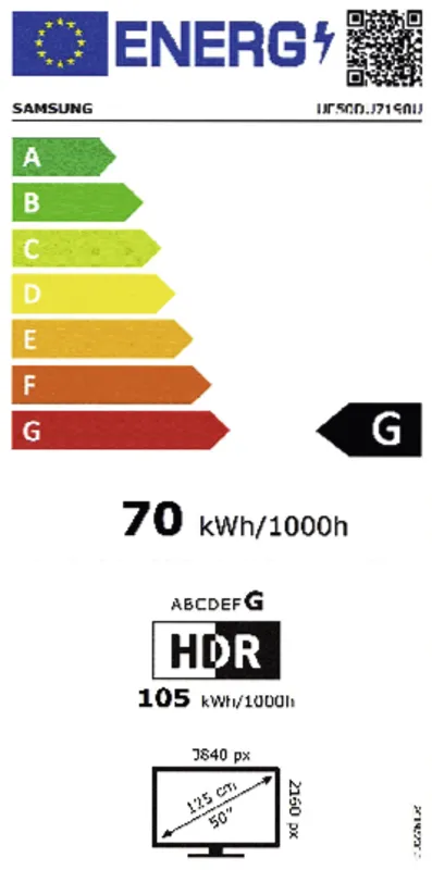 Samsung UE50DU7190UXXN energielabel