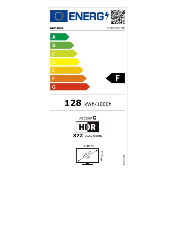 Samsung QE83S90HAEXXN energielabel